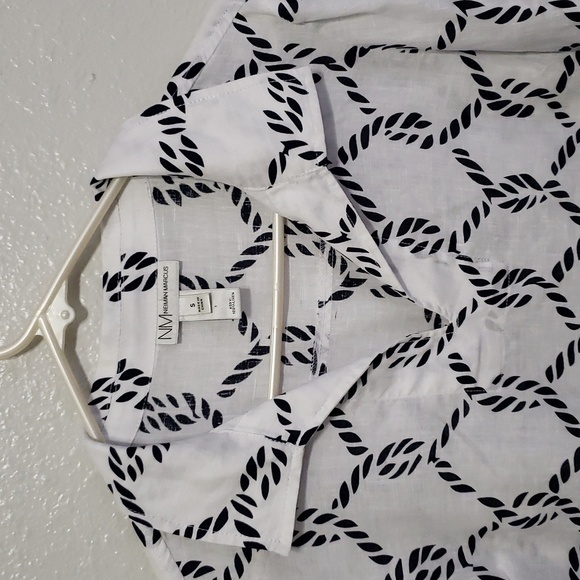 Neiman Marcus White & Blue 100% Linen V Neck Top Shirt, Size S - Picture 13 of 15